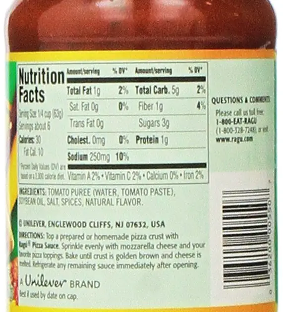 31 Ragu Sauce Nutrition Label