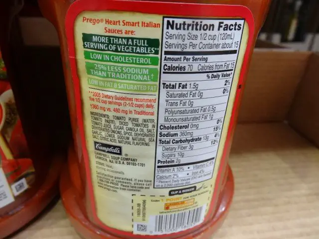 33 Prego Sauce Nutrition Label