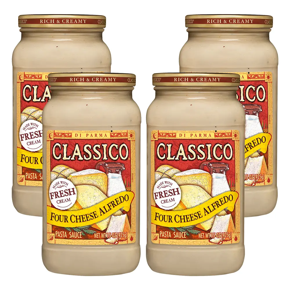 (4 Pack) Classico Four Cheese Alfredo Pasta Sauce, 15 oz Jar