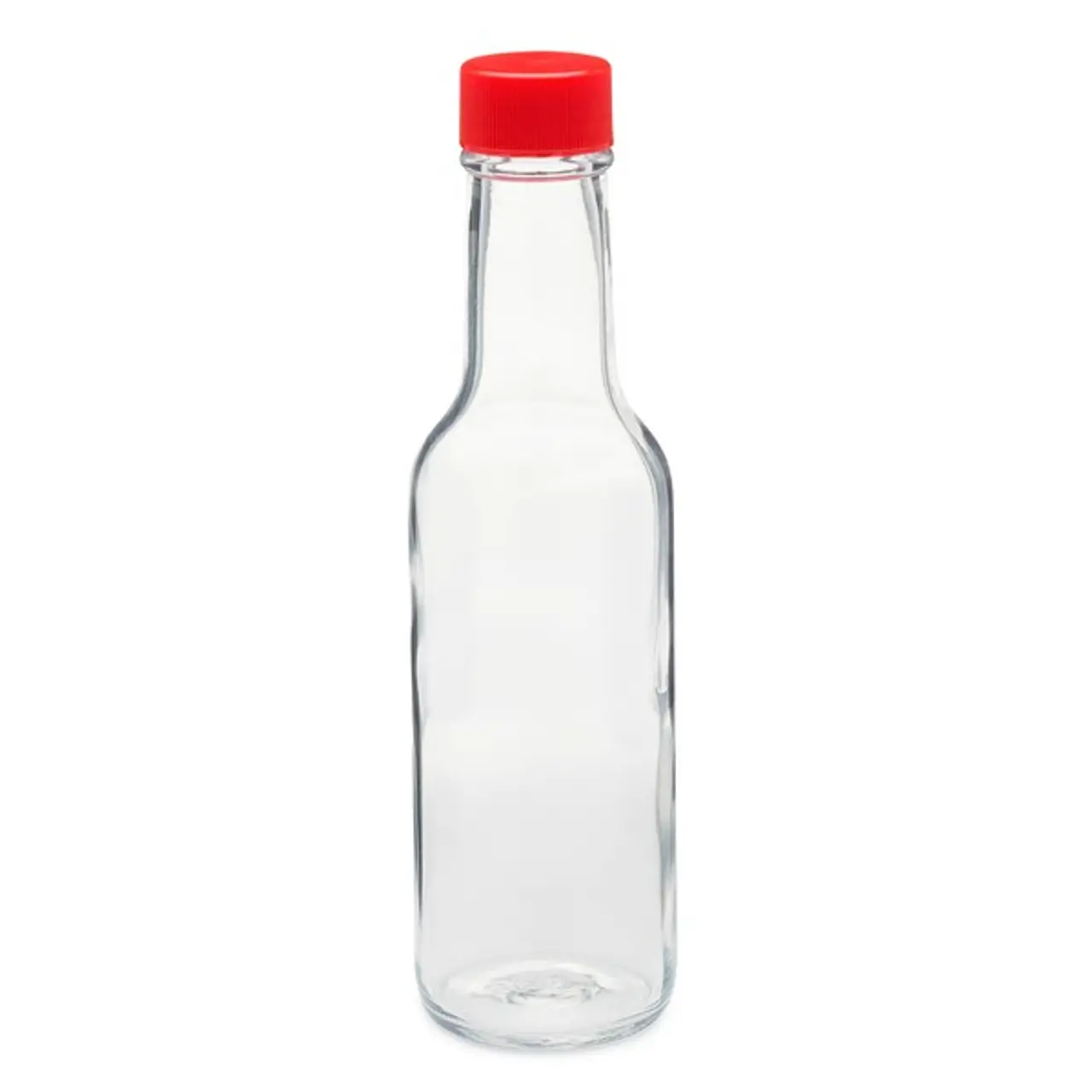 5 oz Clear Glass Hot Sauce Bottles (Red PP Cap)