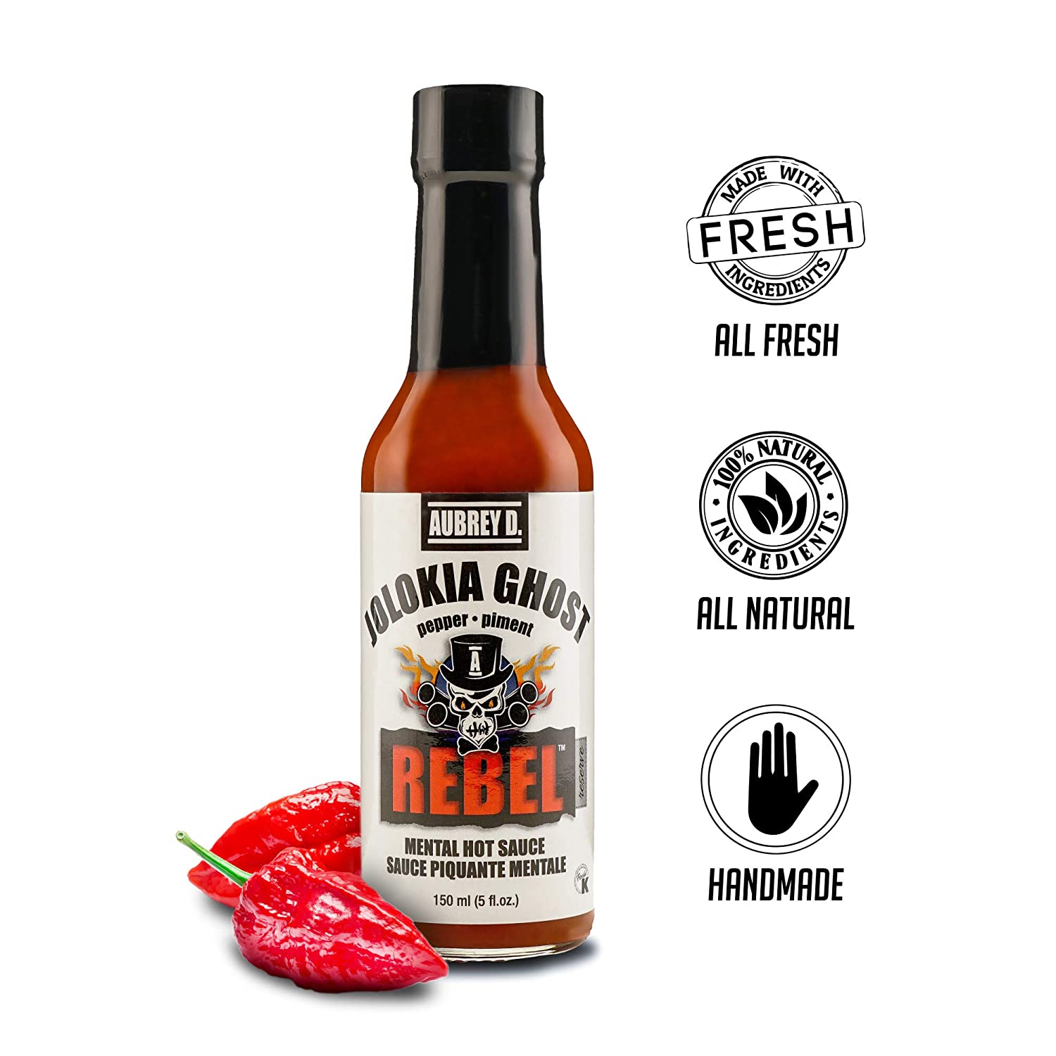Aubrey D. Rebel Jolokia Ghost Hot Sauce, Hottest Natural Pepper In The ...