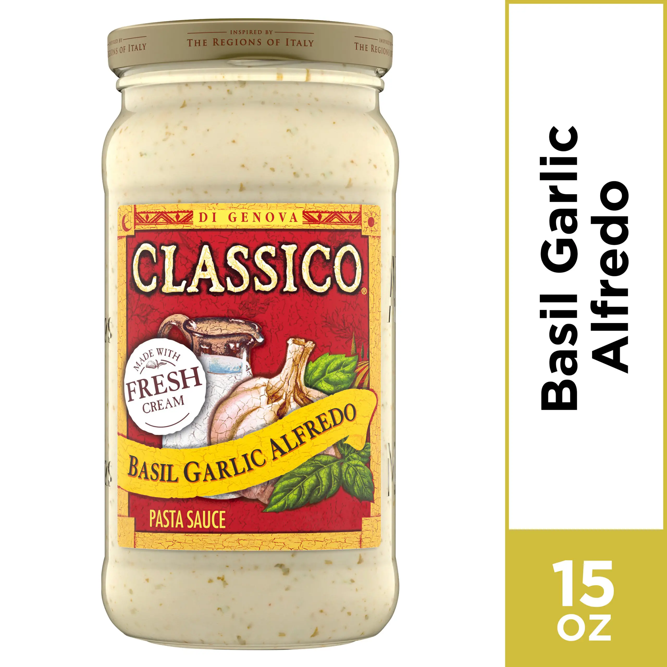 Classico Basil Garlic Alfredo Pasta Sauce, 15 oz Jar