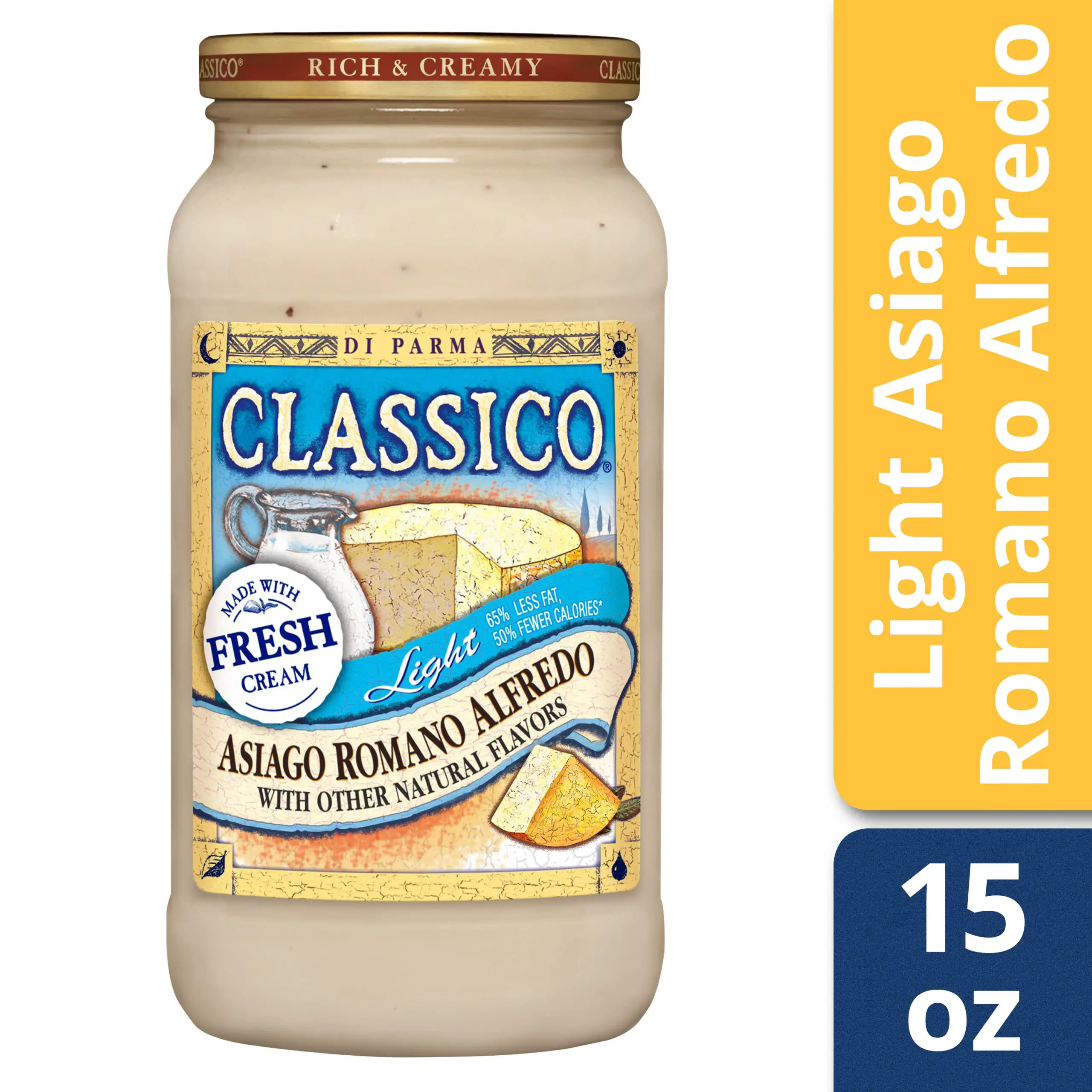 Classico Light Asiago Romano Alfredo Pasta Sauce, 15 oz Jar