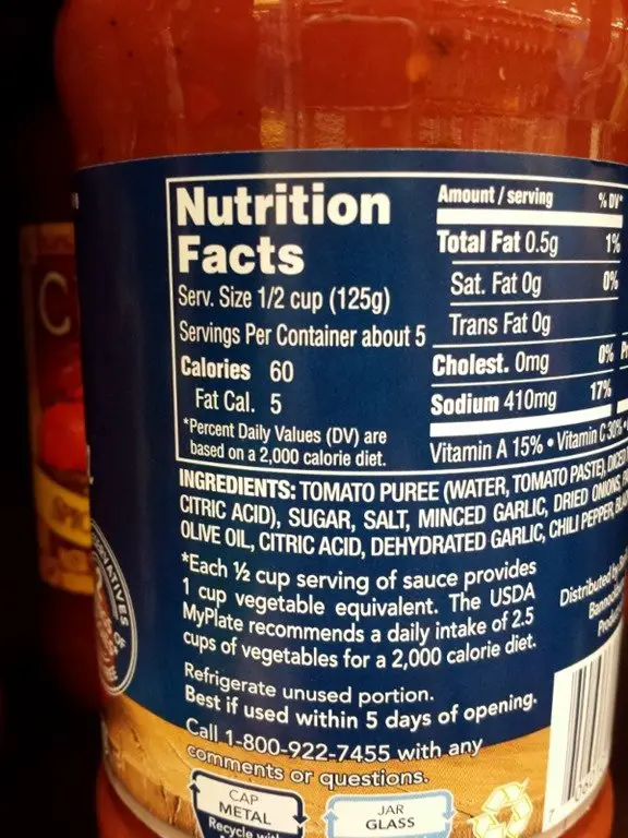 classico pizza sauce nutrition facts