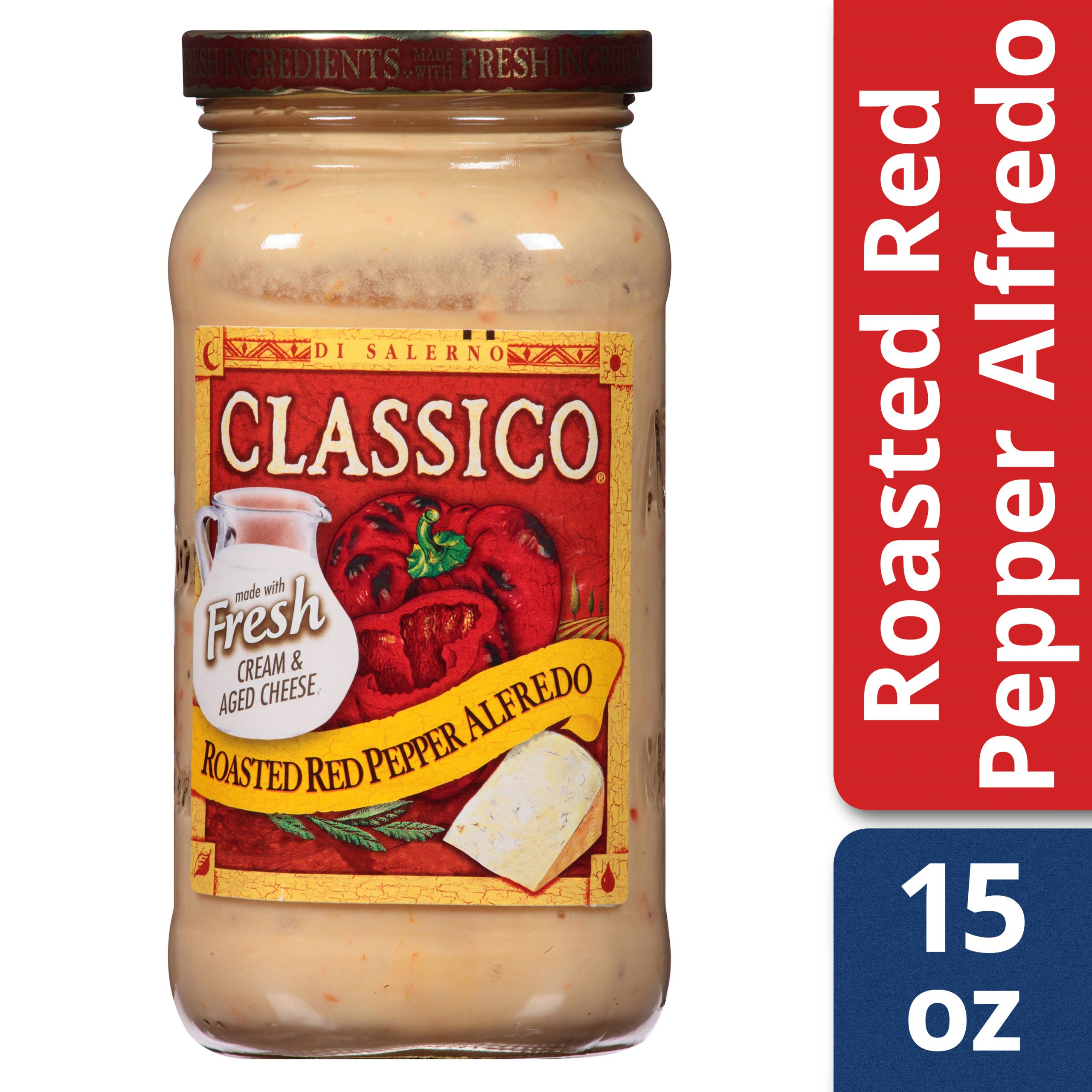 Classico Roasted Red Pepper Alfredo Pasta Sauce, 15 oz Jar ...