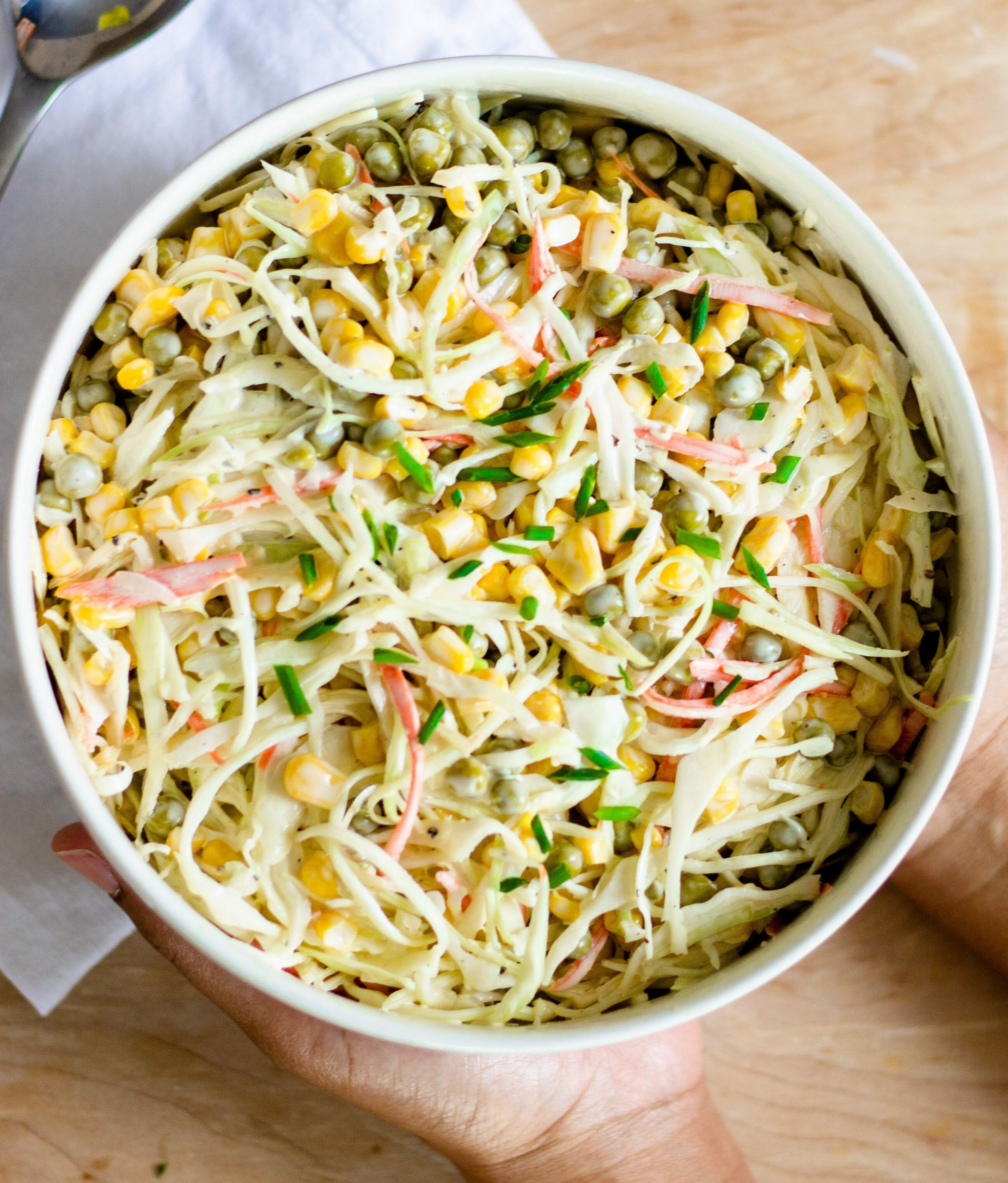 Coleslaw with Corn and Peas