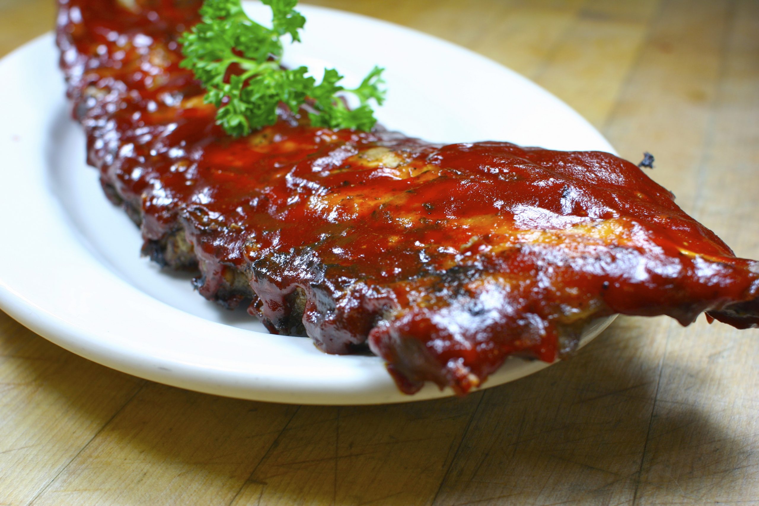 Delicious pork ribs smothered in BBQ Sauce