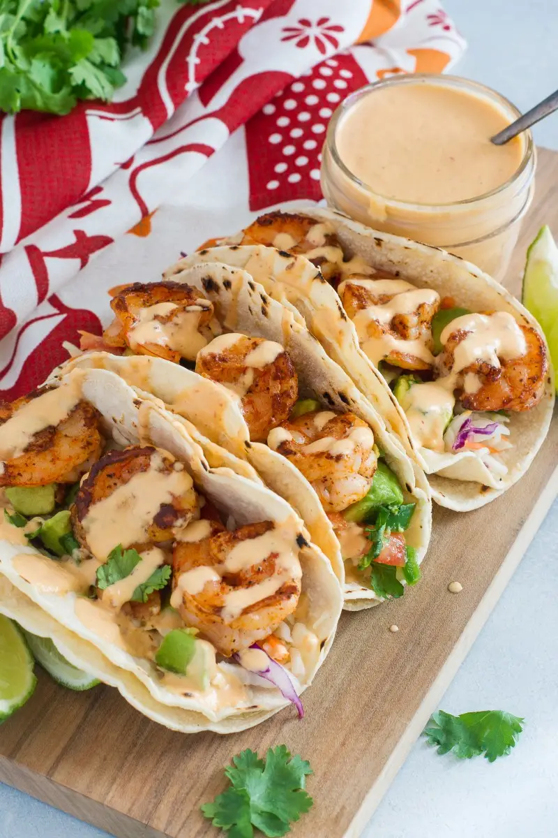 EASY SHRIMP TACOS WITH PINEAPPLE CHIPOTLE SAUCE