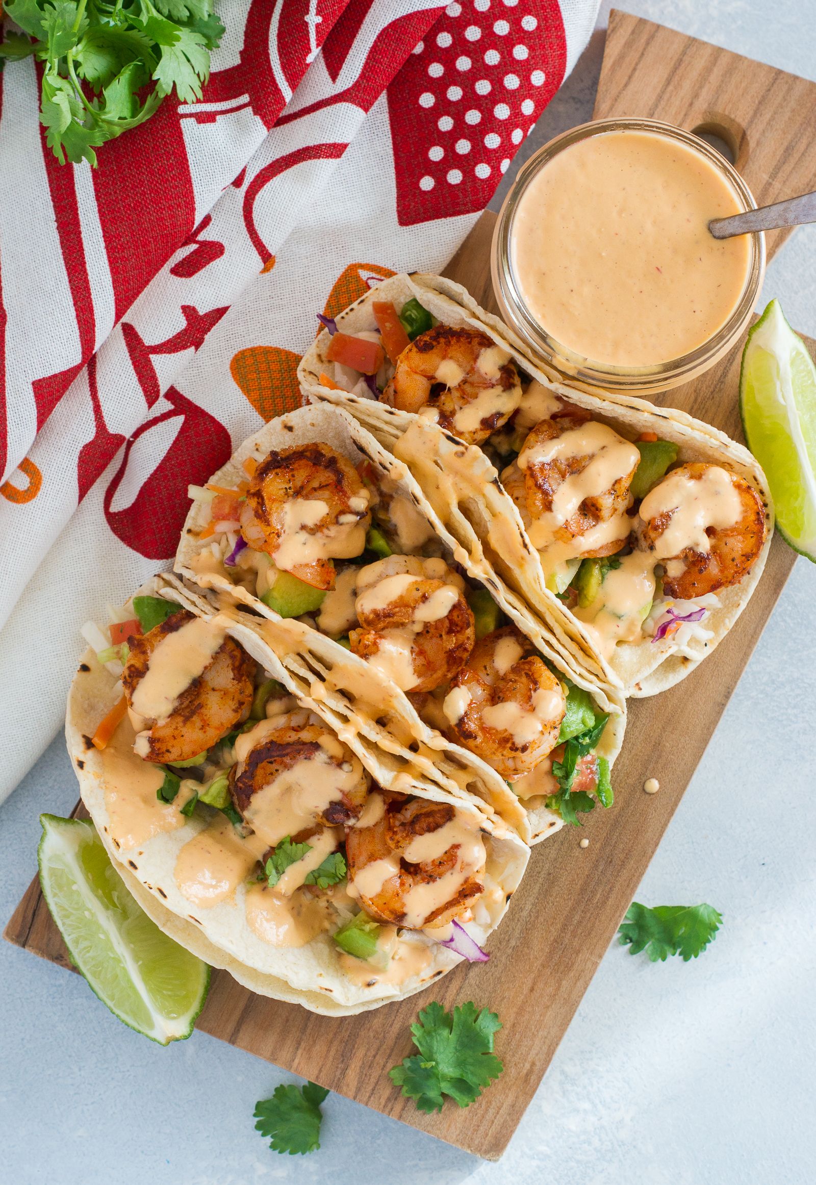 Easy Shrimp Tacos with Pineapple Chipotle Sauce