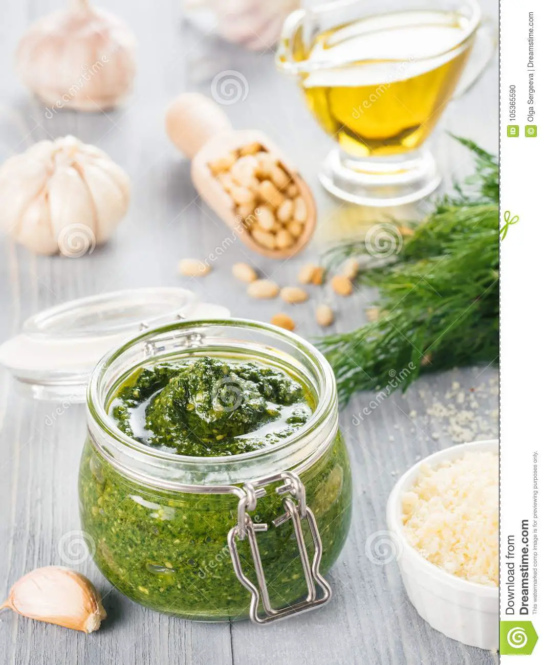 Homemade Dill Pesto Sauce Ingredients Stock Photo