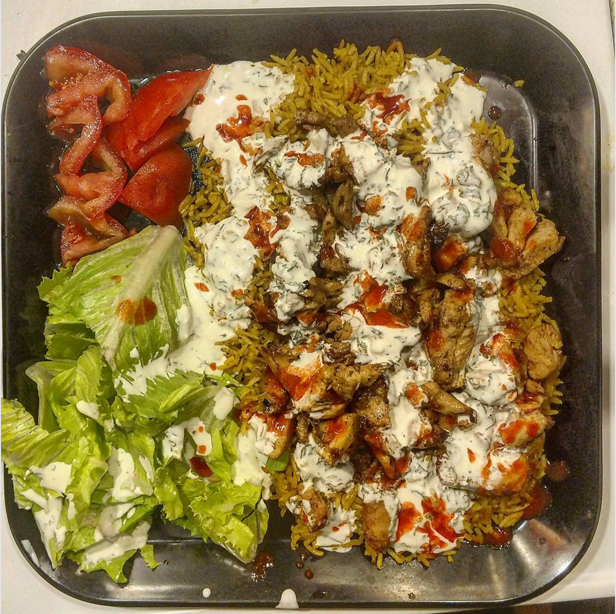 [homemade] NY Halal Street Cart style chicken and Rice with white sauce ...