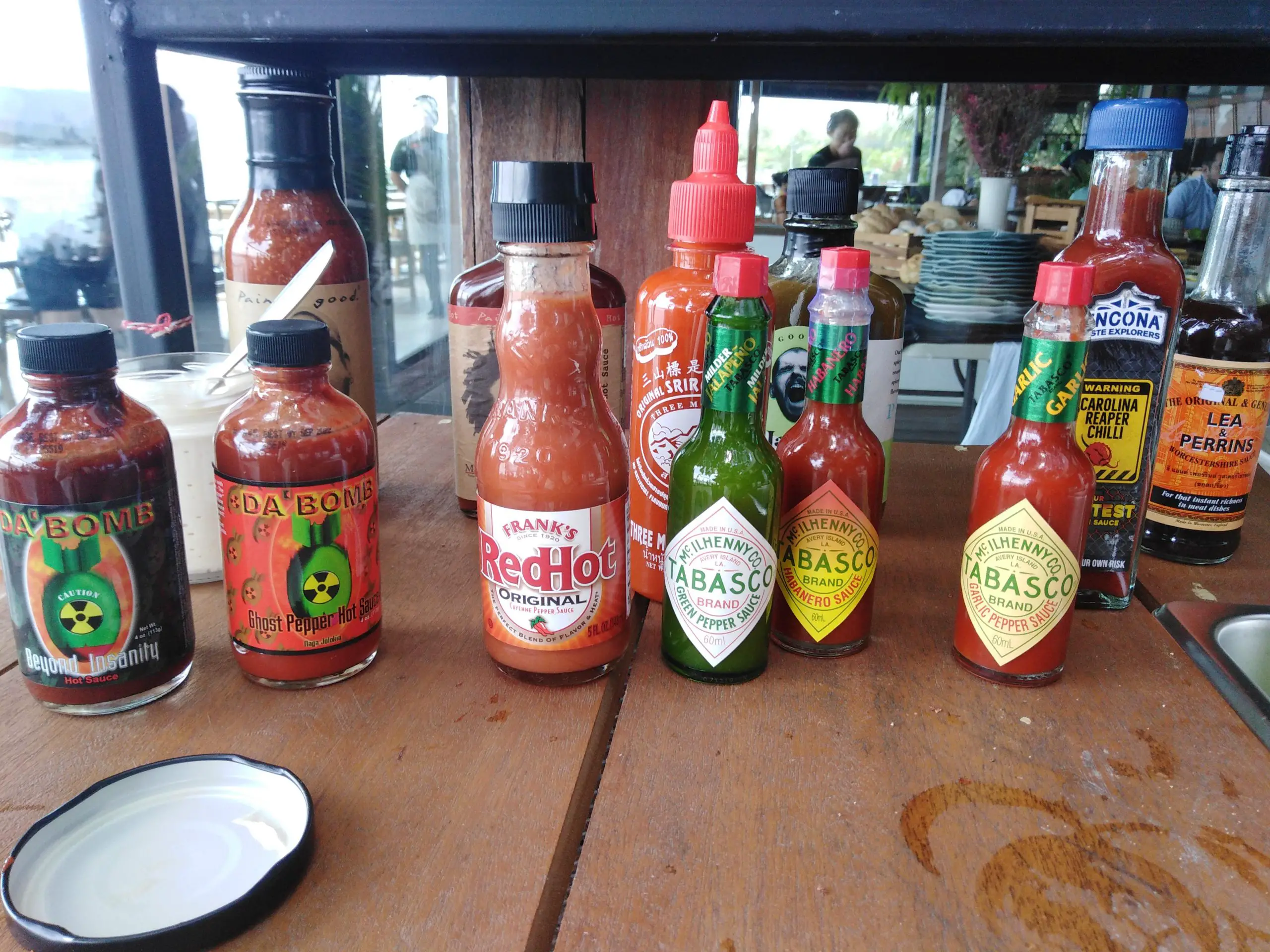 Hot sauce lineup at a recent bloody mary bar. Bartender ...