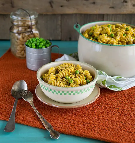Mac n Peas with Creamy Butternut Squash Sauce from Laura Theodore
