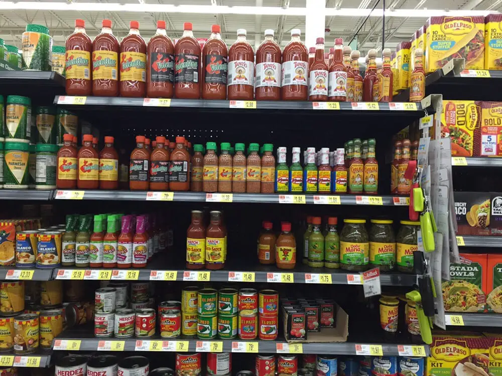 Mexican hot sauce part of the aisle