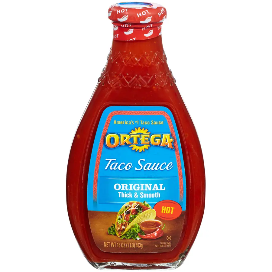 Ortega Original Hot Taco Sauce Glass Bottle, 16 Oz