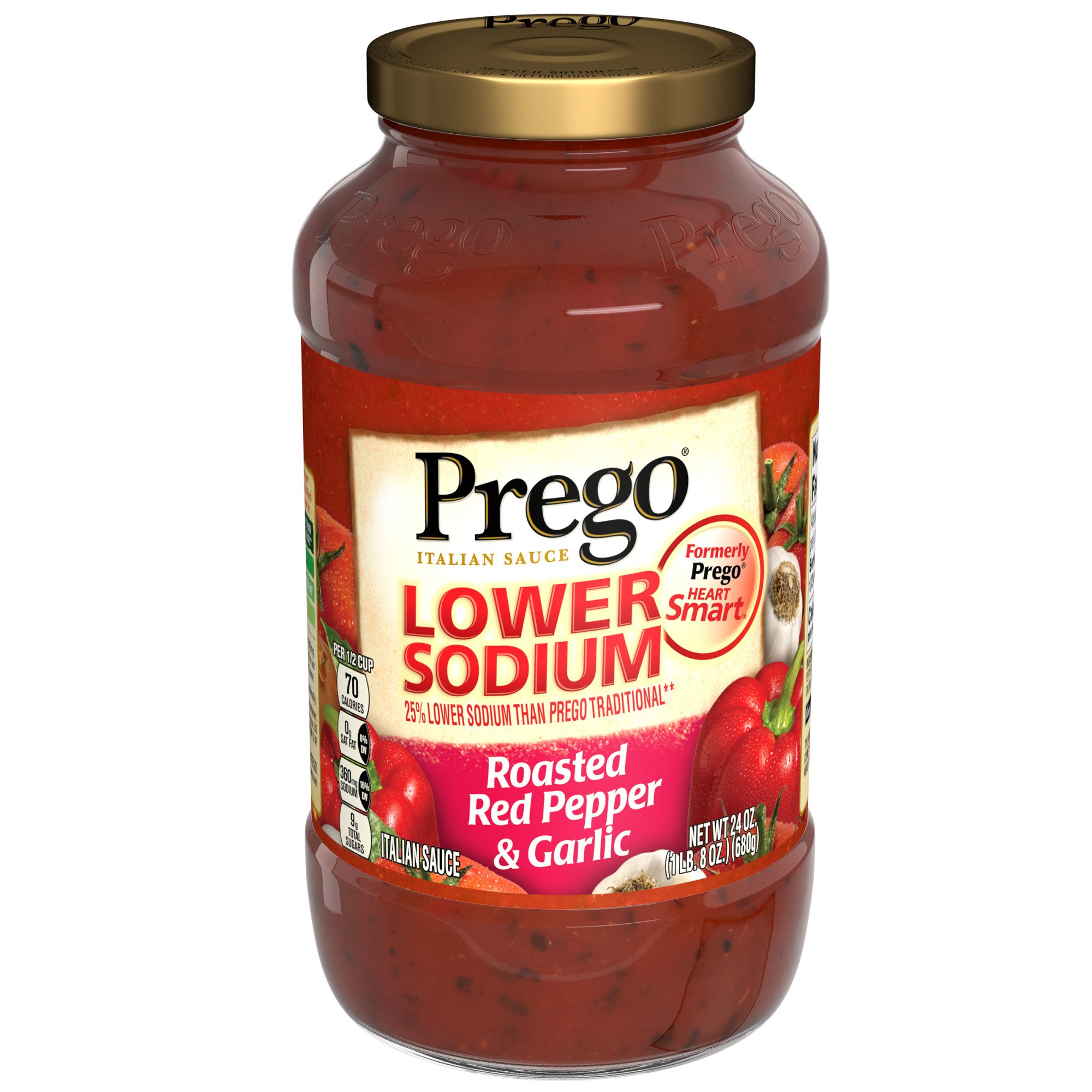 Prego Lower Sodium Pasta Sauce, Roasted Red Pepper &  Garlic Italian ...