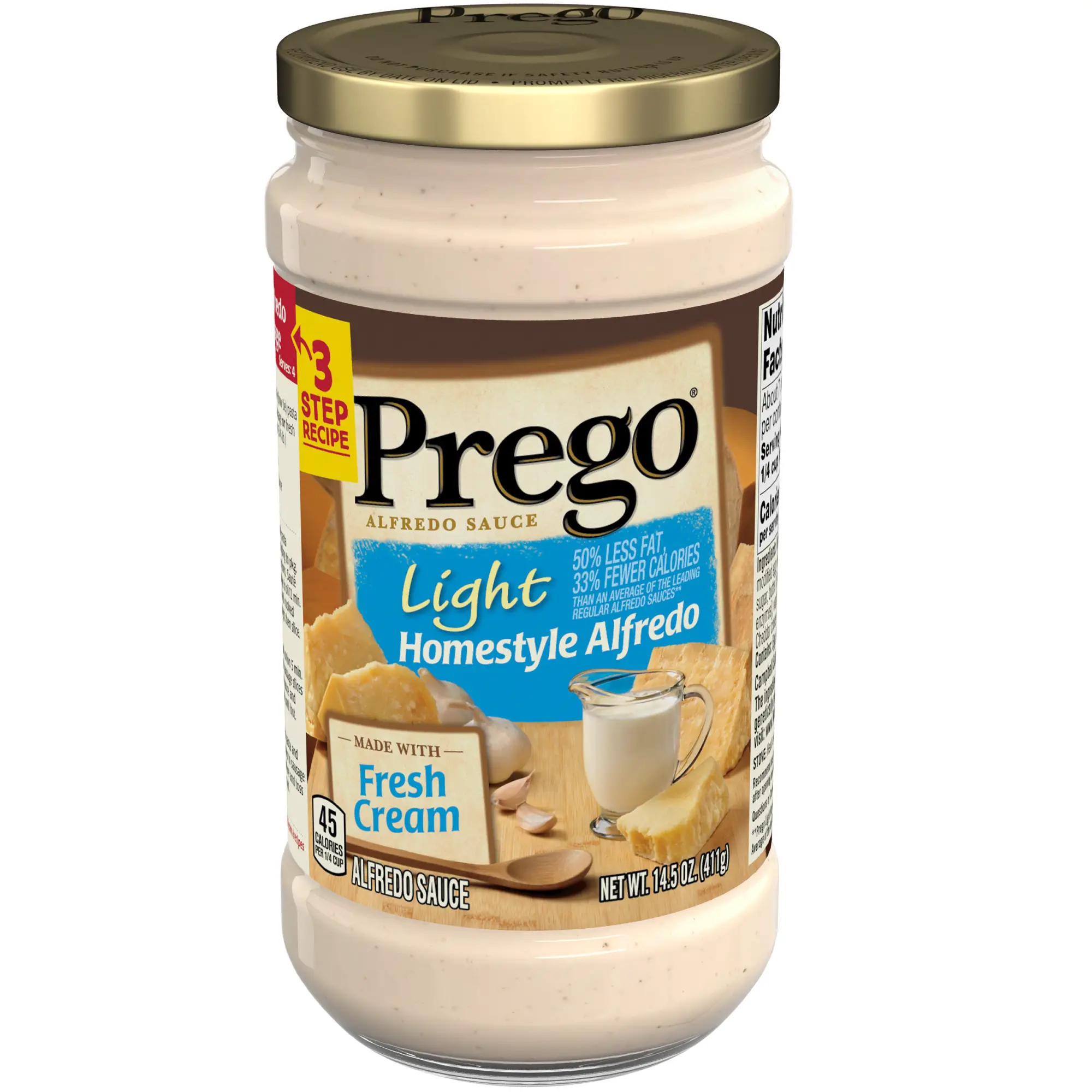 Prego Pasta Sauce, Light Homestyle Alfredo Sauce, 14.5 Ounce Jar ...