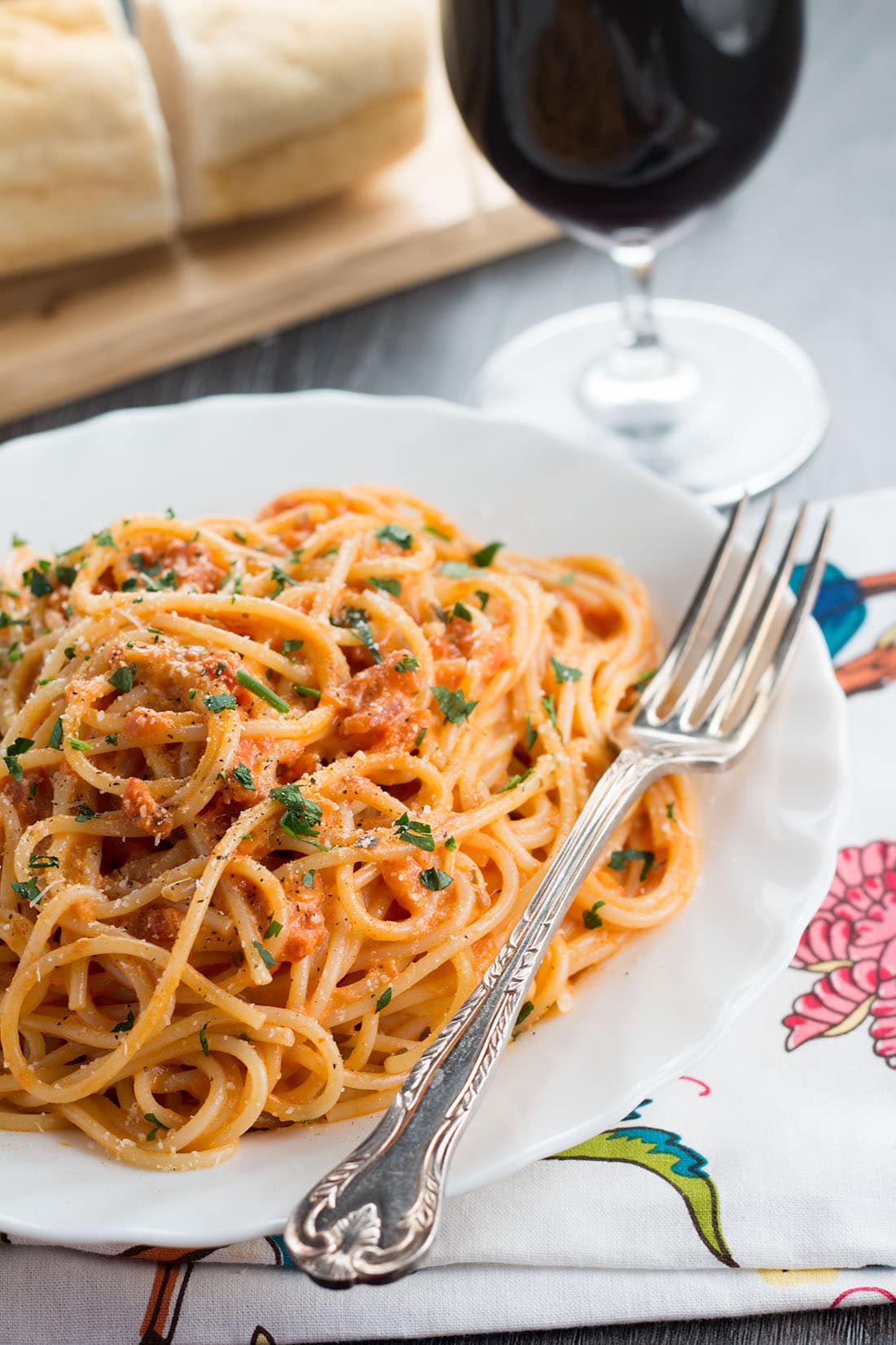 Skinny Spaghetti with Tomato Cream Sauce