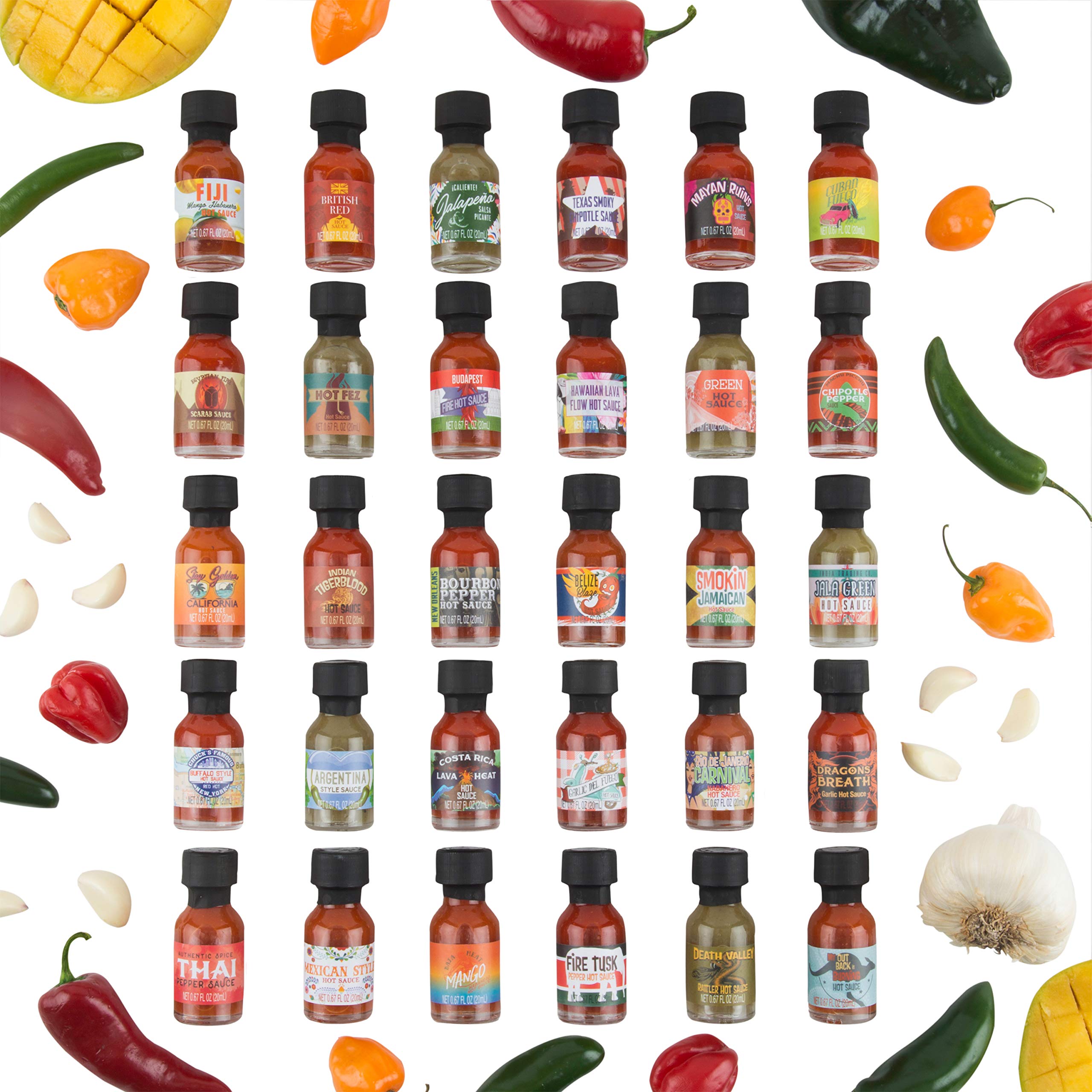 Thoughtfully Gifts, Hot Sauce Flavors of the World: 30 Pack Hot Sauce ...