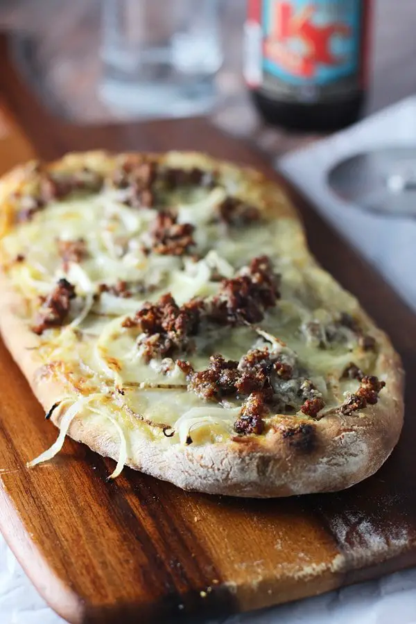 White Pizza with Roasted Garlic Sauce, Aged Cheddar, Potato and Italian ...